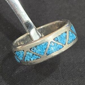 Silver and Blue Inlay Ring - Size 7